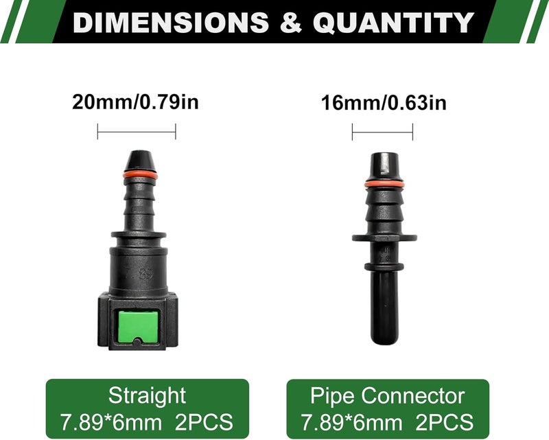 Japtend Fuel Line Quick Connect Set, 2 Sets Fuel Line Hose Release Connect Fittings Include Straight Pipe Connector SAE 7.89mm to ID 6mm - Image 2